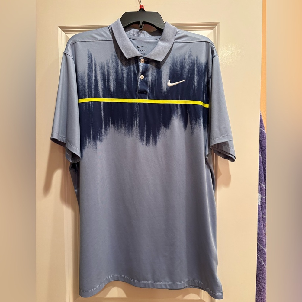 Nike Dri-FIT Polo Shirt Mens Large Gray Black Athletic Golf